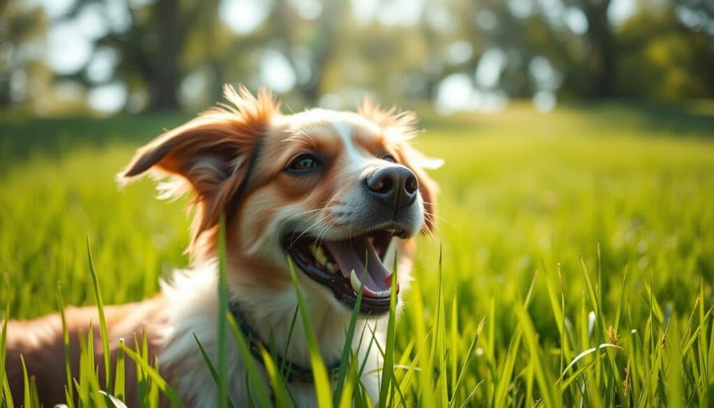 Hund frisst Gras