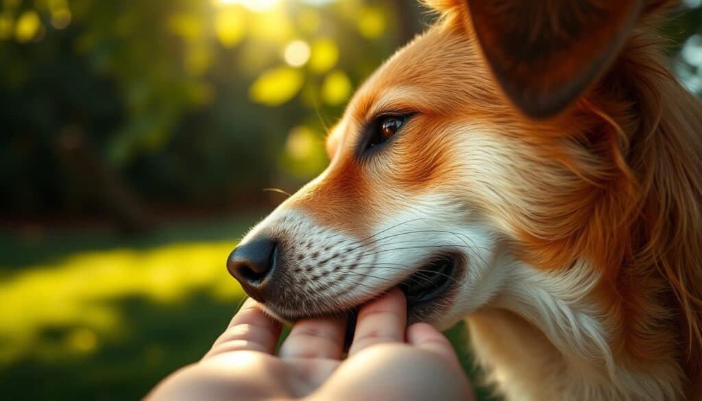 Hund leckt Hand Hund leckt Hand