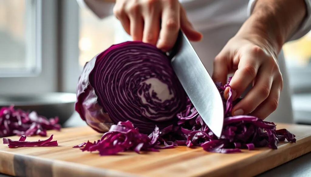 Rotkohl Zubereitung Schneiden